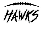 The word “HAWKS" is written in bold, jagged black letters against a background that transitions from black at the top to gray at the bottom. Descripci n generada con IA