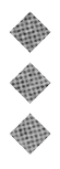 Three diamond-shaped patterns with a grid-like design are arranged vertically on a white background. Descripci n generada con IA