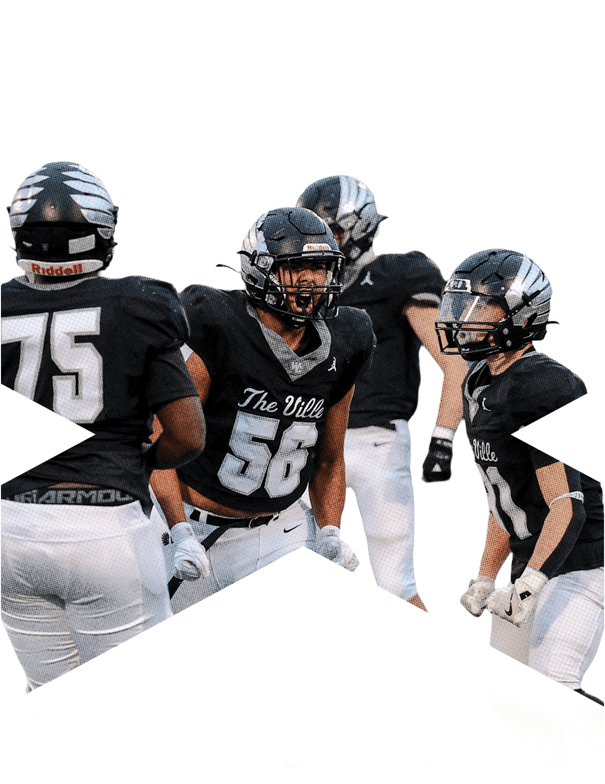 People in black and white football uniforms are on a field, with one person in the center appearing to shout or celebrate. Descripci n generada con IA