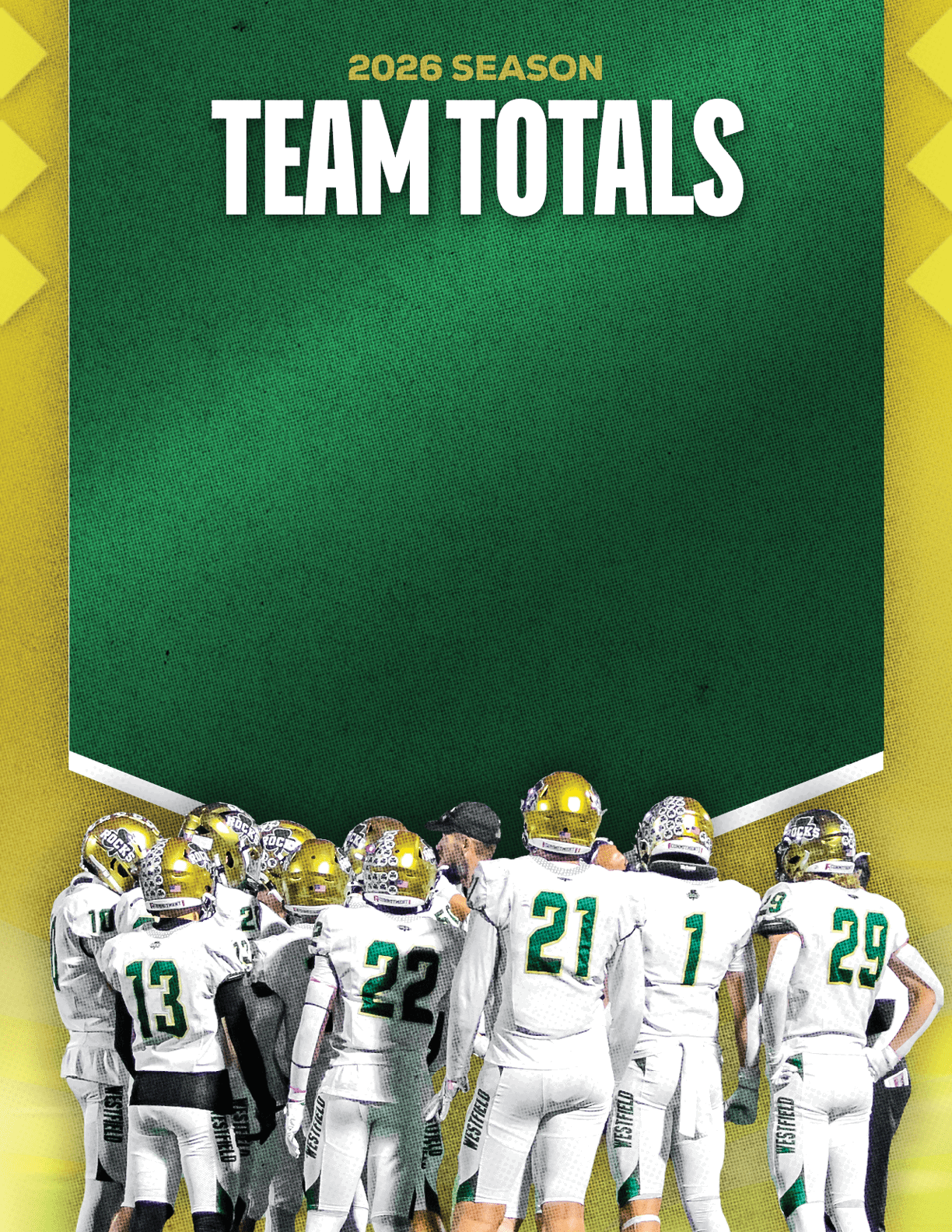 A group of football players standing on a field. Description generated by AI