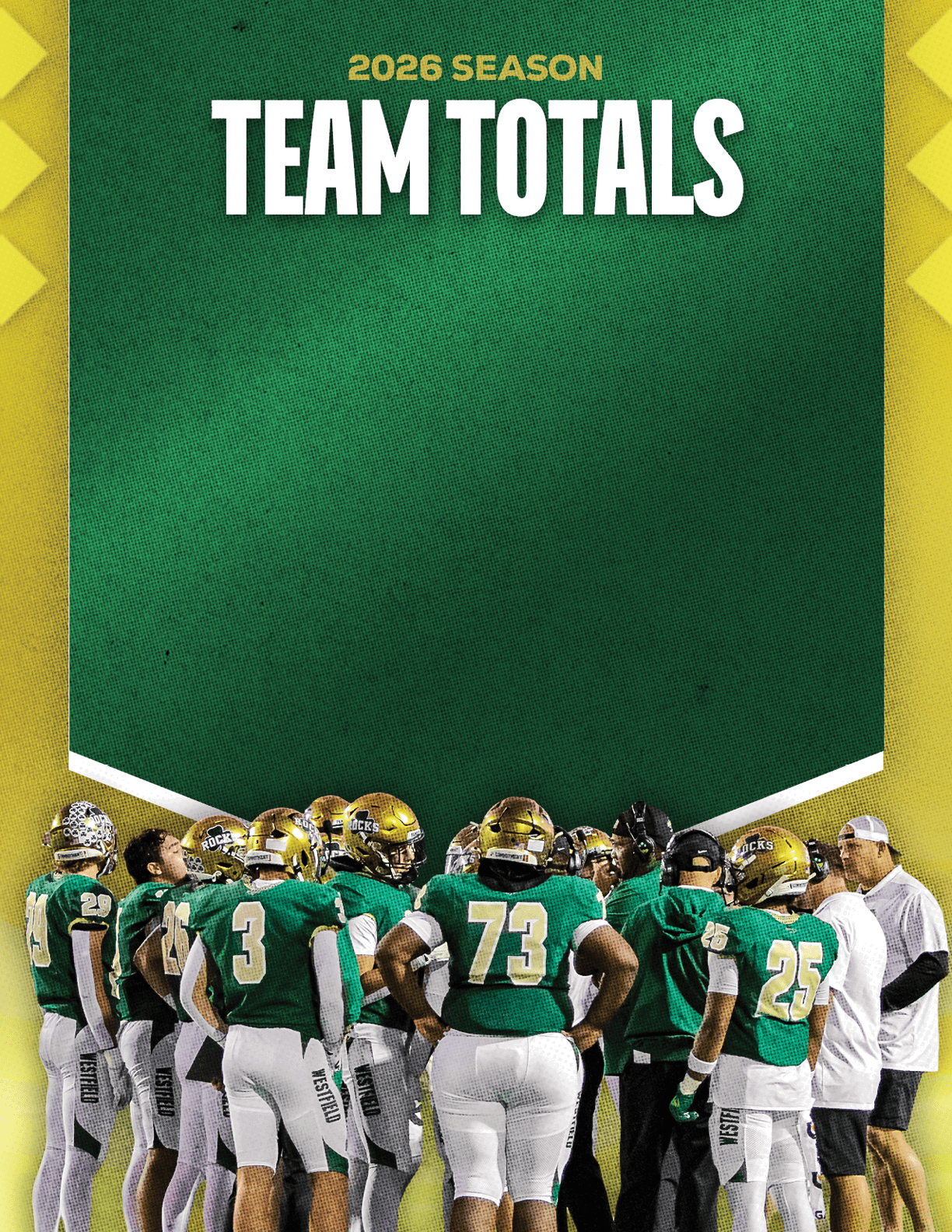 A group of football players standing on a field. Description generated by AI
