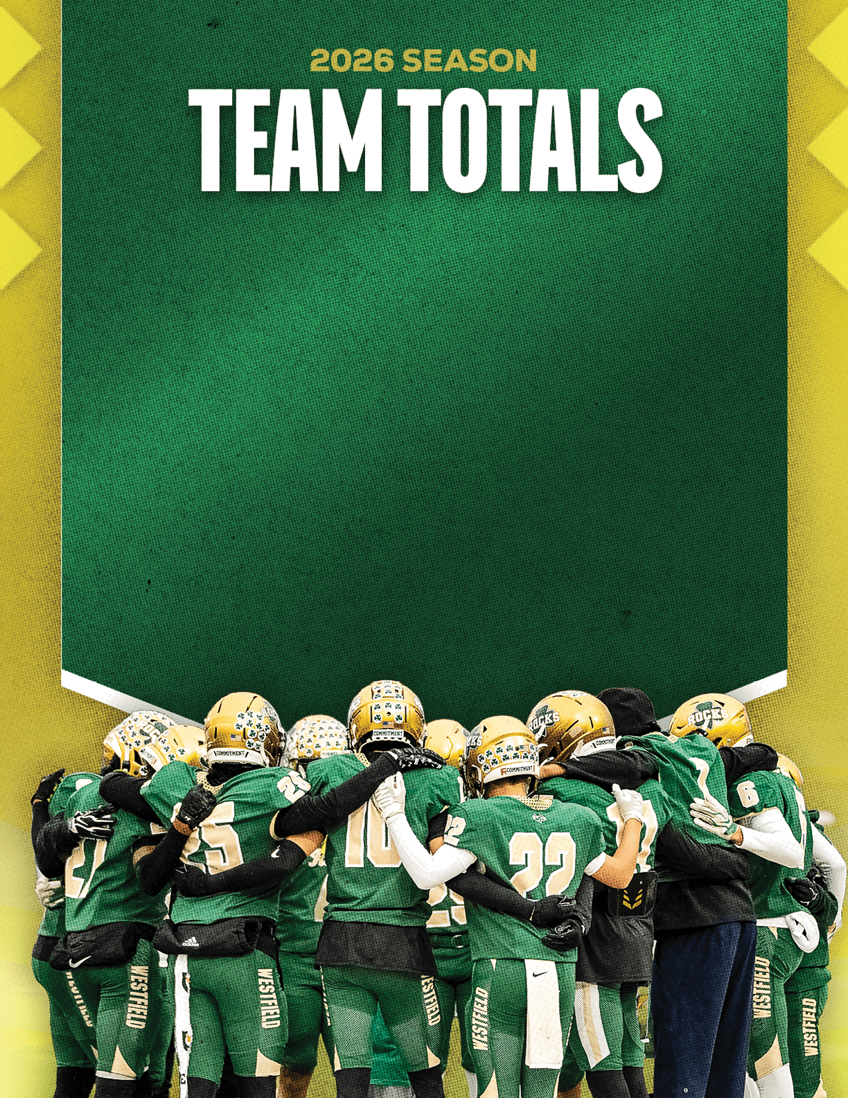 A group of football players standing on a field. Description generated by AI