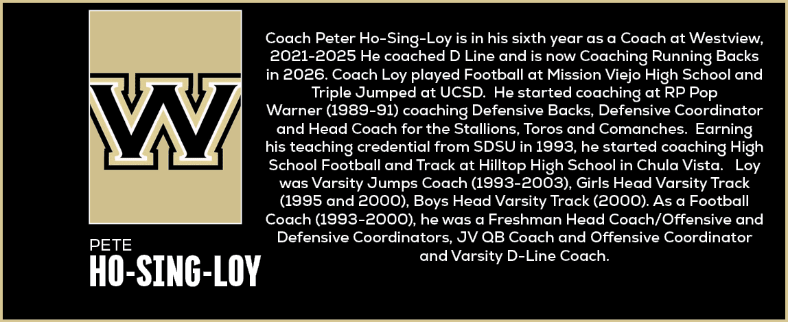  Coach Peter Ho Sing Loy is in his sixth year as a Coach at Westview, 2021 2025 He coached D Line and is now Coaching...