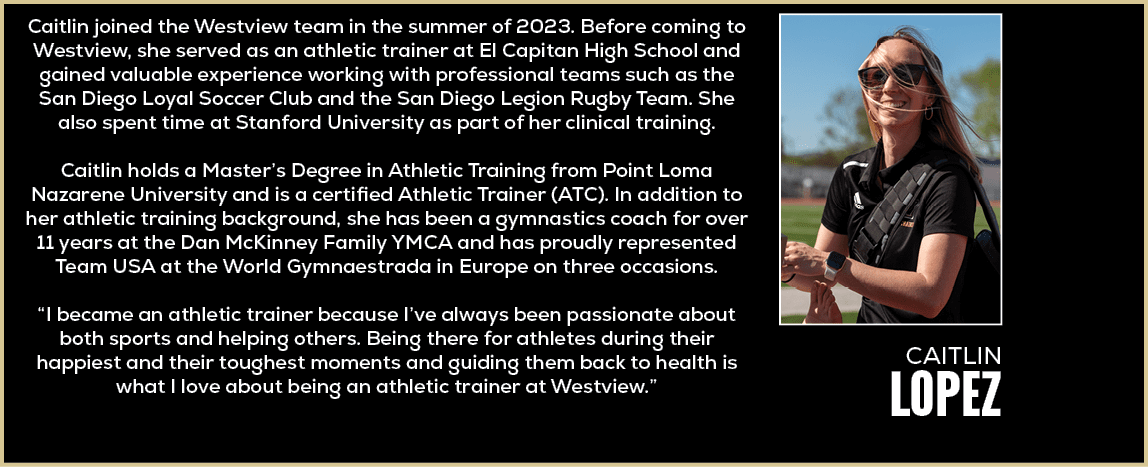 Caitlin joined the Westview team in the summer of 2023. Before coming to Westview, she served as an athletic trainer ...