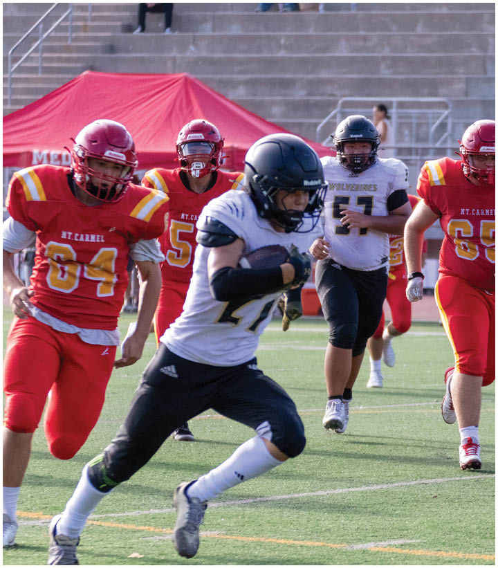 A group of football players wearing black and white uniforms. Description generated by AI