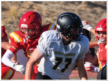 A football player running on the field. Description generated by AI