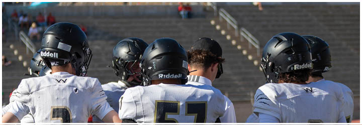 A group of football players on a field. Description generated by AI