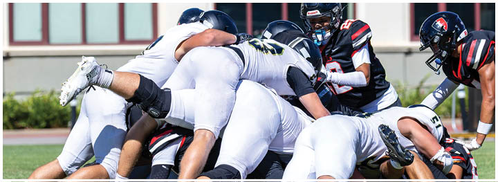 A football player is sliding on the ground. Description generated by AI