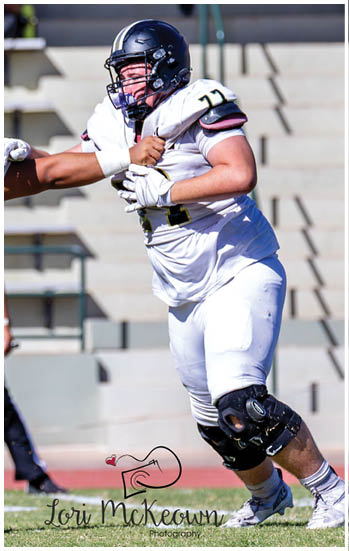 A football player running on the field. Description generated by AI