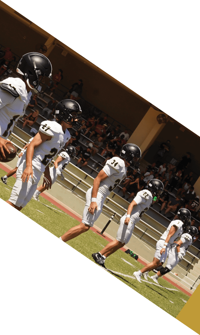 Three men wearing football uniforms are posing for a picture. AI generated content
