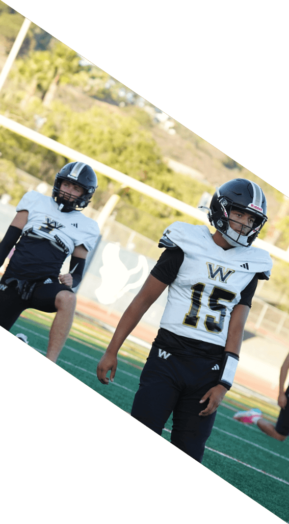 A football player wearing a black helmet and white jersey is holding a football in his hands. AI generated content
