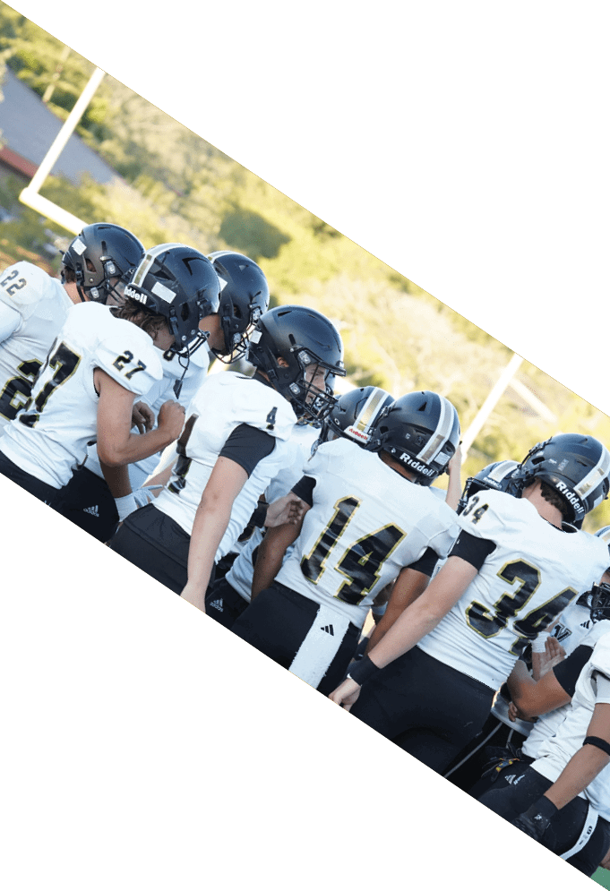 Three football players wearing green uniforms and black helmets pose for a photo. AI generated content