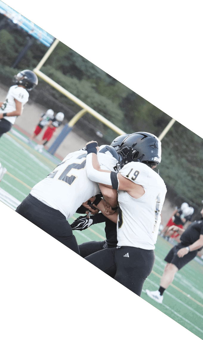 Three men wearing football uniforms are posing for a picture. AI generated content