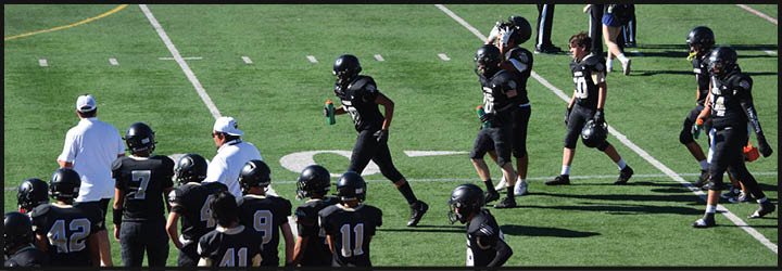 A group of football players on a field. Description generated by AI
