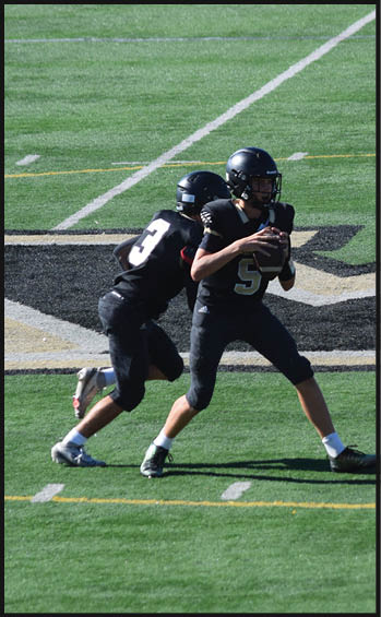 A football player running on the field. Description generated by AI