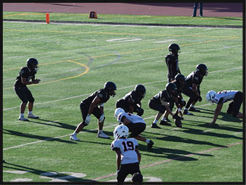 A football player running on the field. Description generated by AI