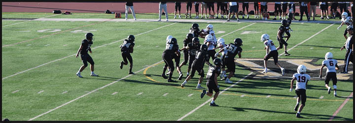 A group of football players on a field. Description generated by AI