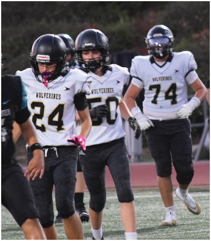 A group of football players wearing black and white uniforms. Description generated by AI