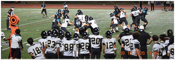 A group of football players on a field. Description generated by AI