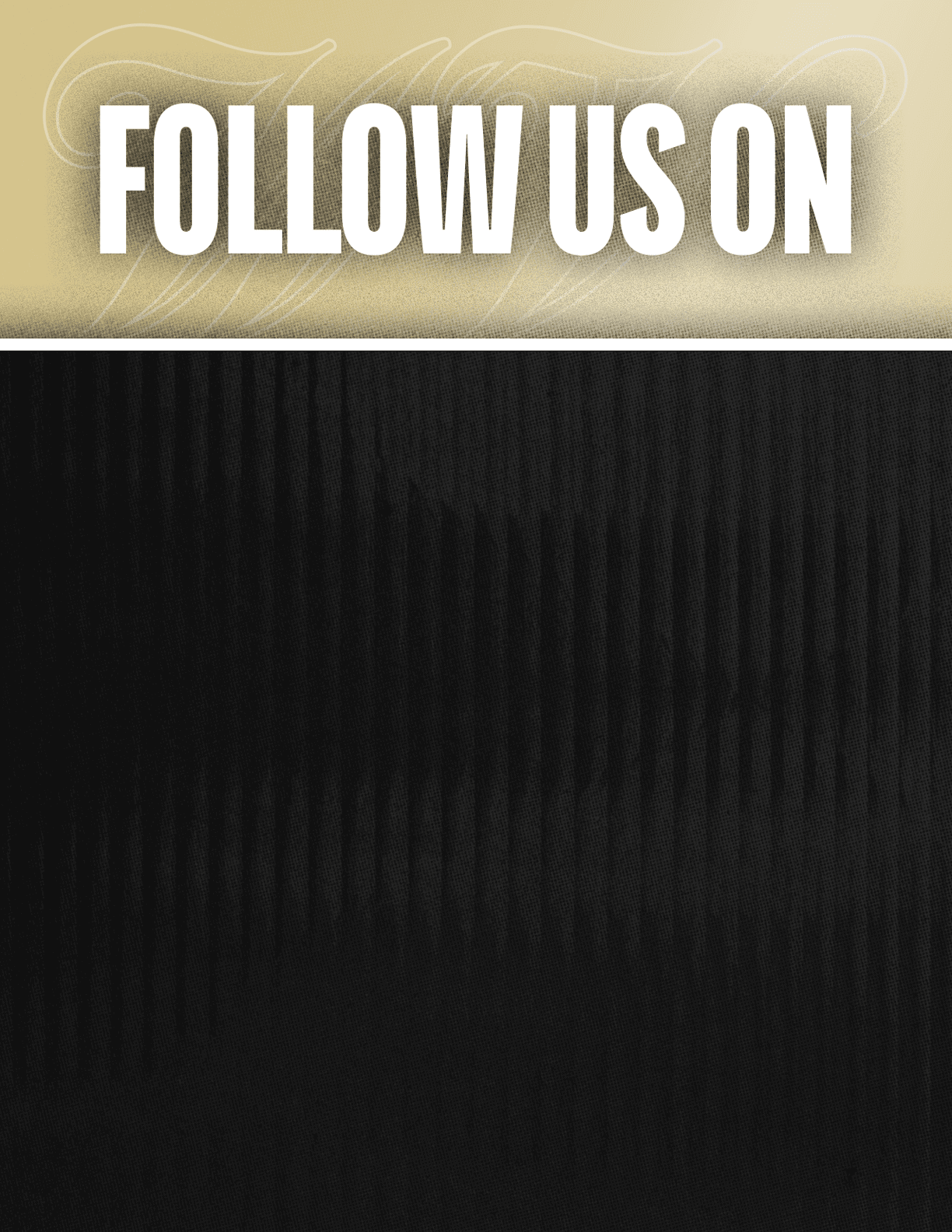 A black and red sign that says Follow Us On. Description generated by AI