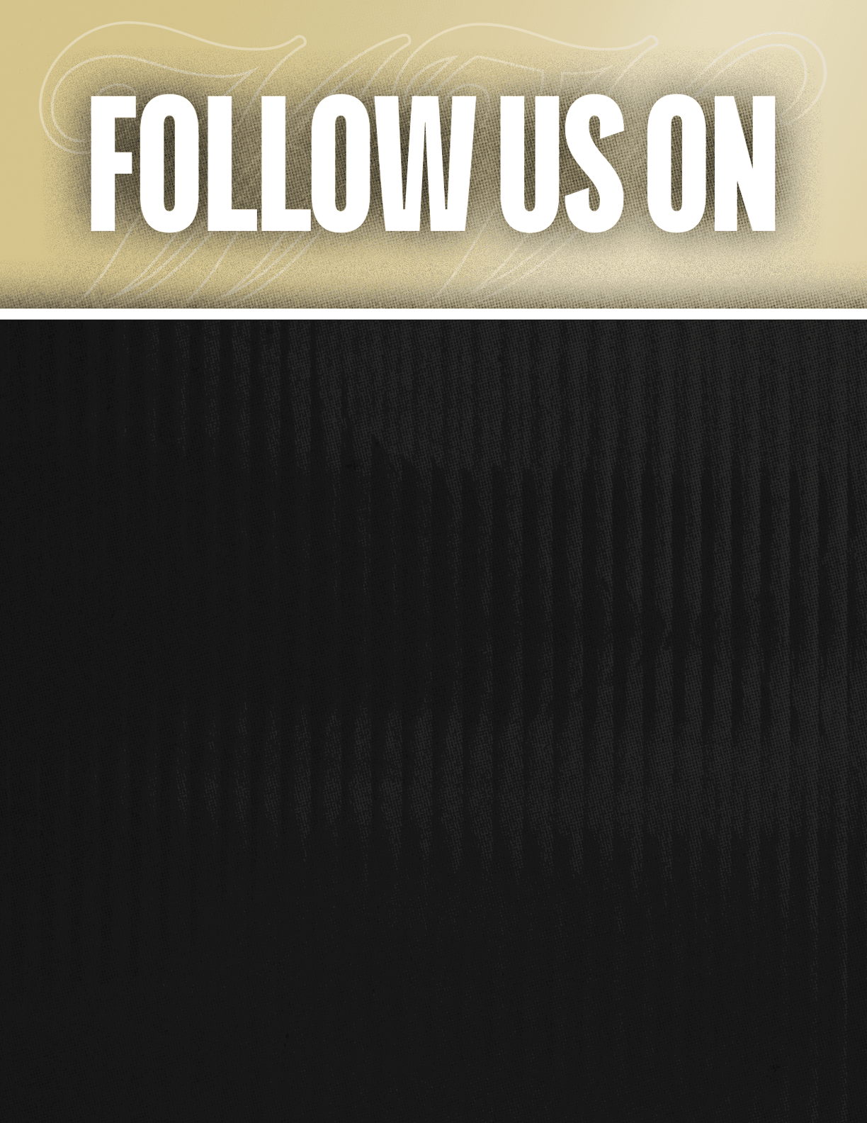 A black and red sign that says Follow Us On. Description generated by AI