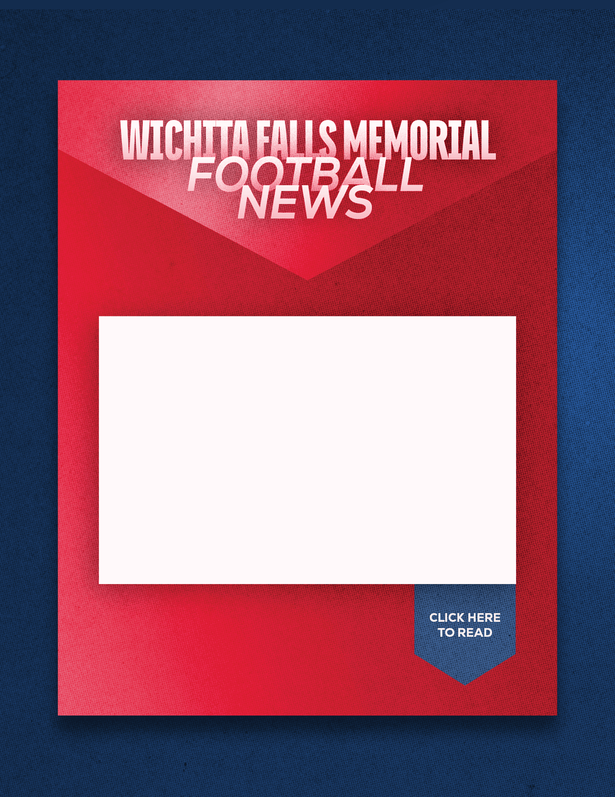 A red and blue sign with a blank space for a headline. Description generated by AI