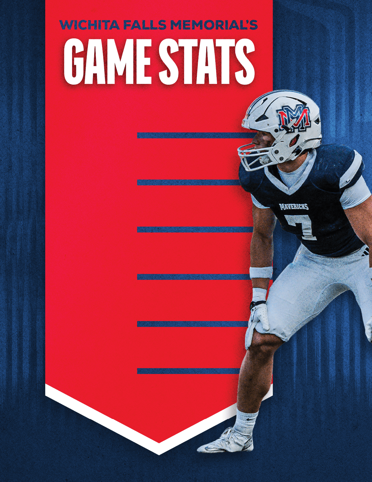 A football player wearing a blue and red jersey. Description generated by AI