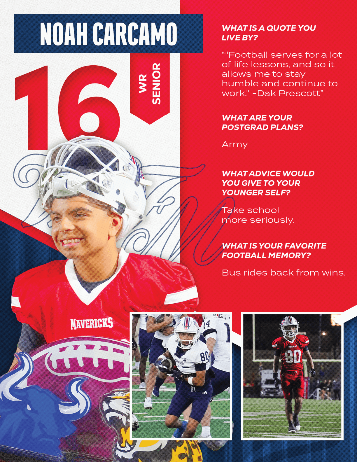 A football player wearing a blue and red jersey with the number 15 on it. Description generated by AI