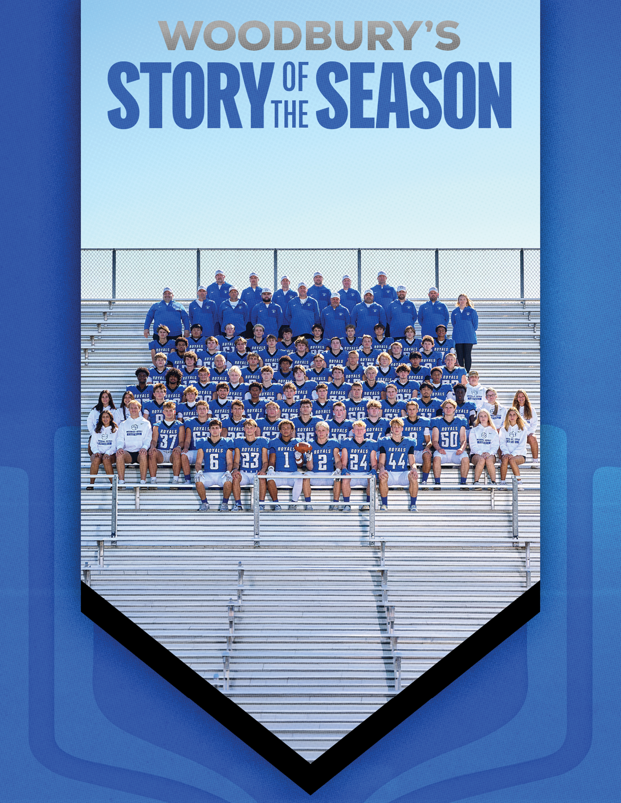 A group of people in a blue and white uniform. Description generated by AI