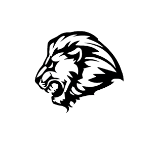 A black and white lion head. Description generated by AI