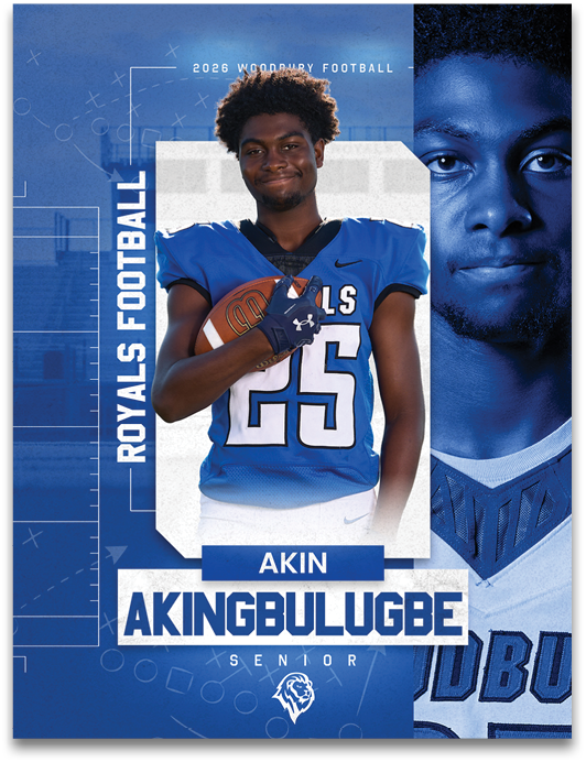 A football player wearing a blue and white uniform with the number 25 on the back. Description generated by AI