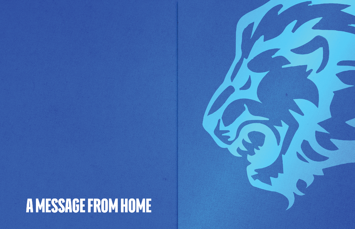 A blue lion head. Description generated by AI