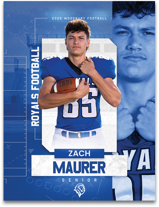 A football player named Zach Maurer poses for a picture. Description generated by AI