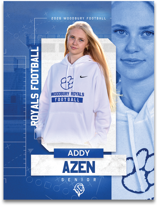 A woman wearing a white hoodie with the word Royals on it. Description generated by AI