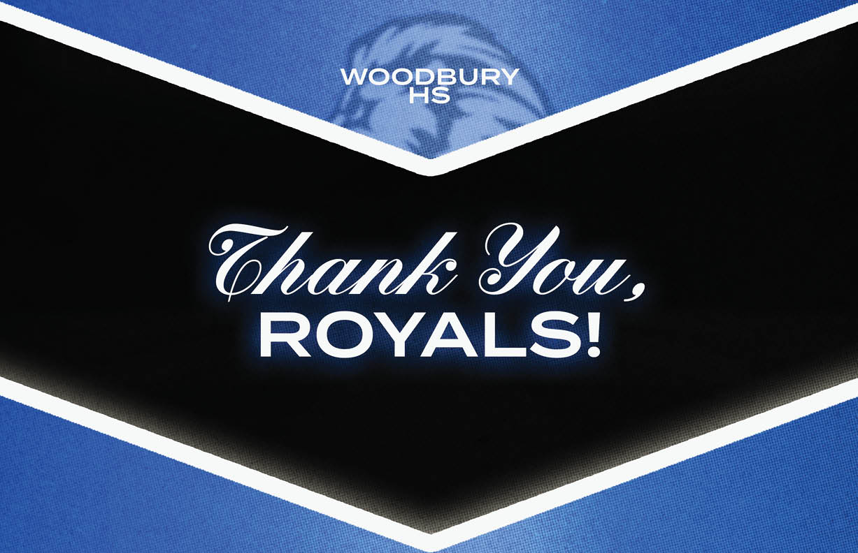 A blue and white sign that says “Thank You, Royals!" Description generated by AI