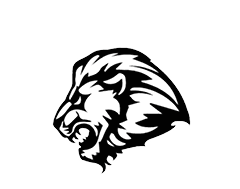 A black and white lion head. Description generated by AI
