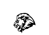 A black and white lion head. Description generated by AI