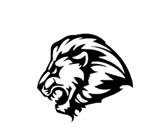 A black and white lion head. Description generated by AI
