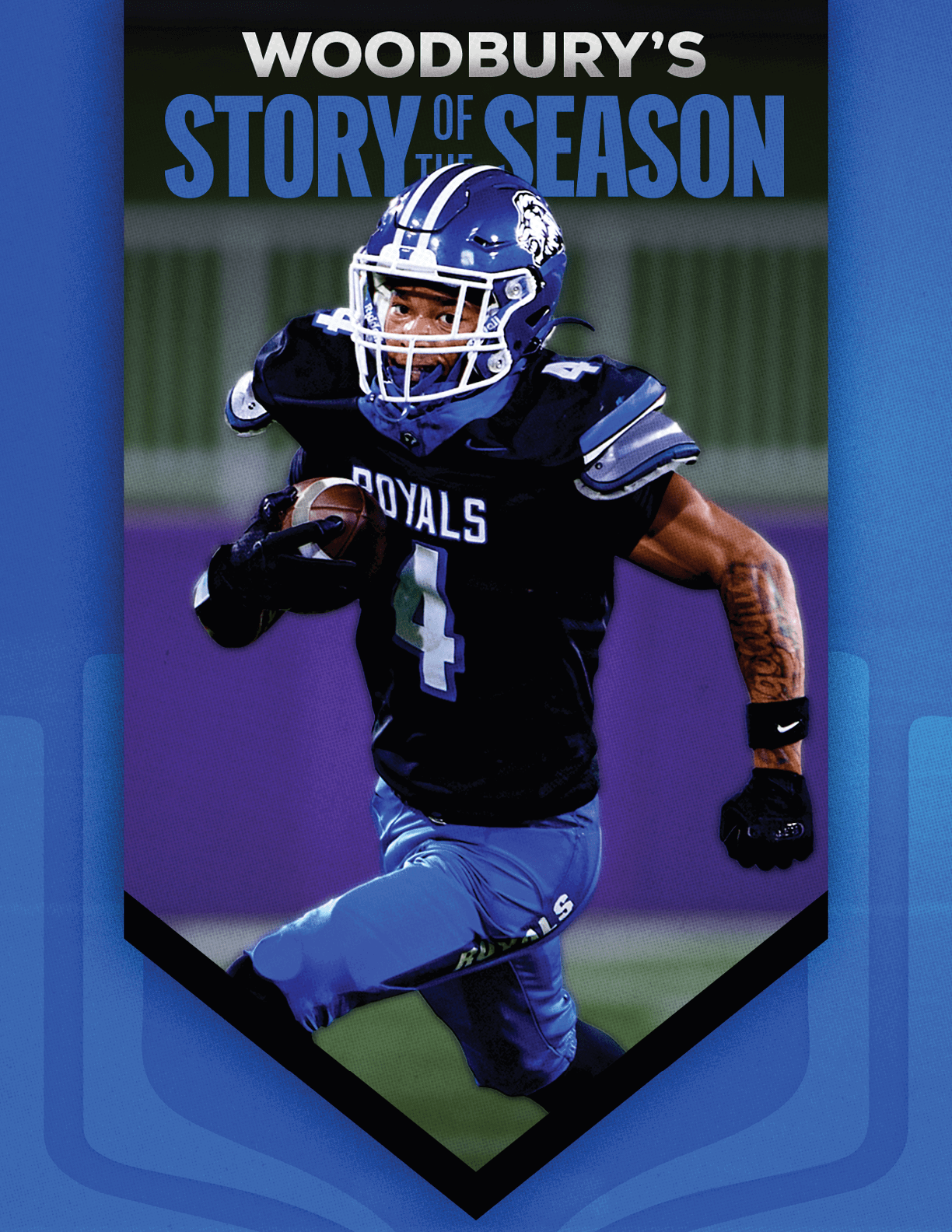 A football team running on the field. Description generated by AI