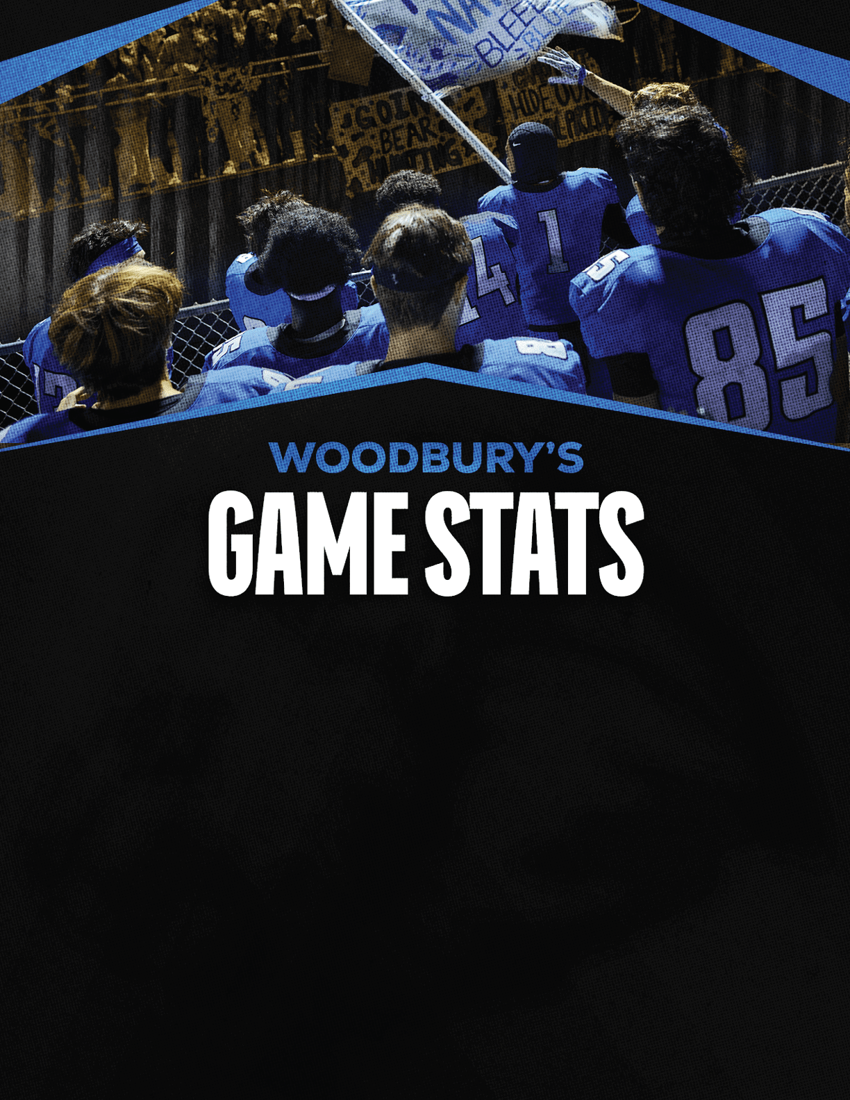 A gold colored sign that says “Mountain Vista's Game Stats". Description generated by AI