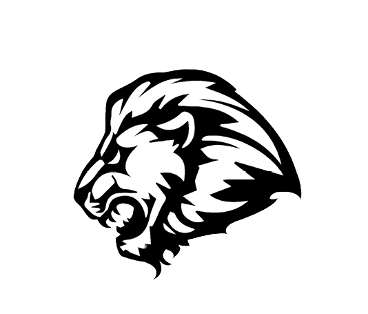 A black and white lion head. Description generated by AI