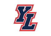 The letters Y and L are stylized in bold navy blue with white and red outlines on a black background. Description generated by AI