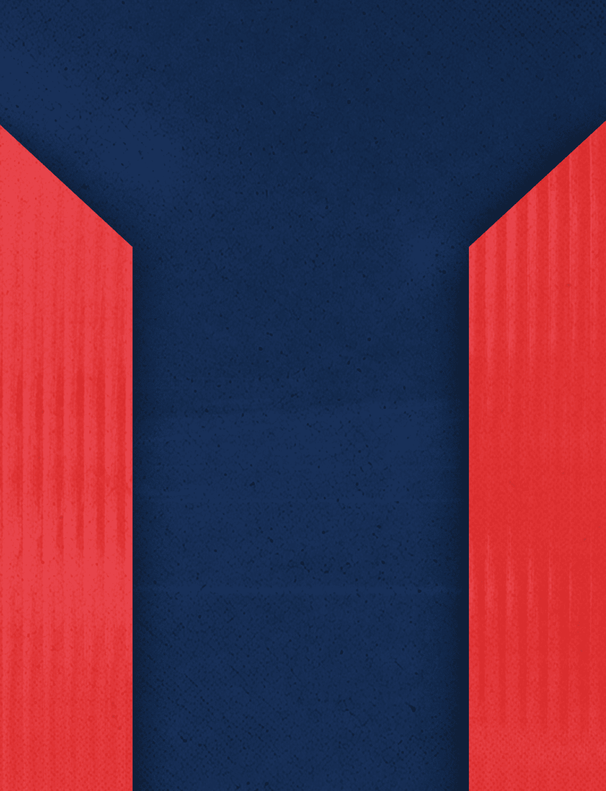 A geometric design featuring a large dark blue Y shape bordered by two vertical red rectangles on each side. Description generated by AI
