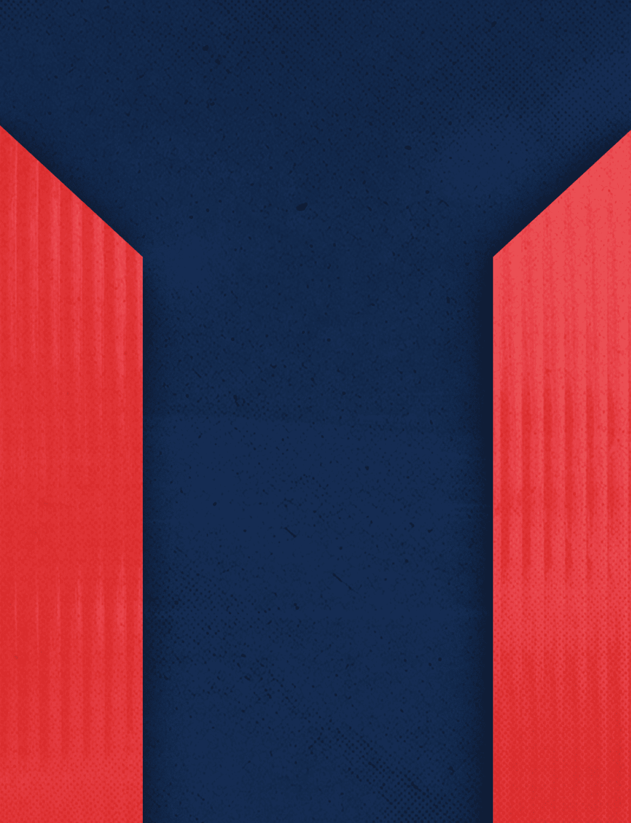 A geometric abstract design with a dark blue central shape flanked by two red vertical panels on each side. Description generated by AI