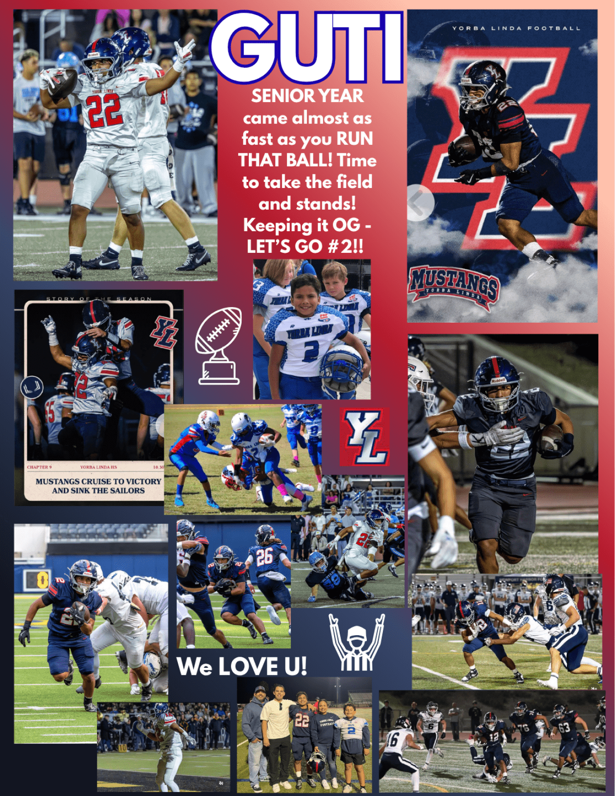 Yorba Linda High School JV football schedule with upcoming game dates and opponents listed in a bold, sporty design. Description generated by AI