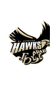 A stylized black and gold hawk with outstretched wings features the text “El Dorado Hawks" and "Est. 1966" along with the initials "ED" integrated into the design. Description generated by AI