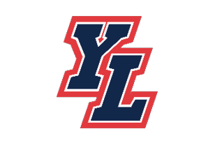 The stylized letters Y and L are displayed in dark blue with white and red outlines on a black background. Description generated by AI