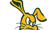 A stylized cartoon rabbit head with large ears, an intense expression, and bold green and yellow colors. Description generated by AI