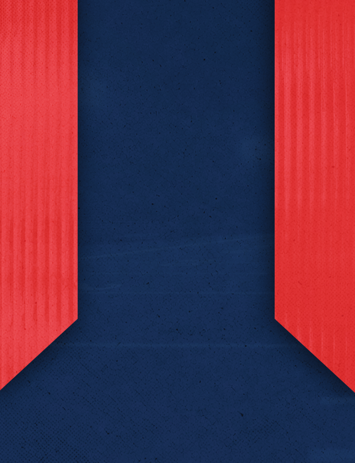 A geometric design featuring a dark blue central shape bordered by two vertical red panels with subtle texture. Description generated by AI