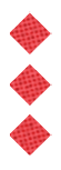 Three red diamond shapes with a textured pattern are evenly spaced on a white background. Description generated by AI